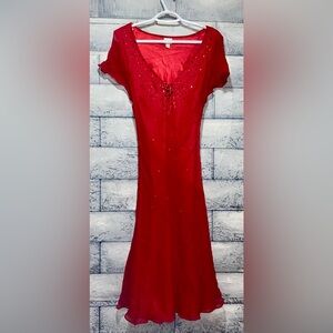 Together Beaded Red Midi Dress Sz 14